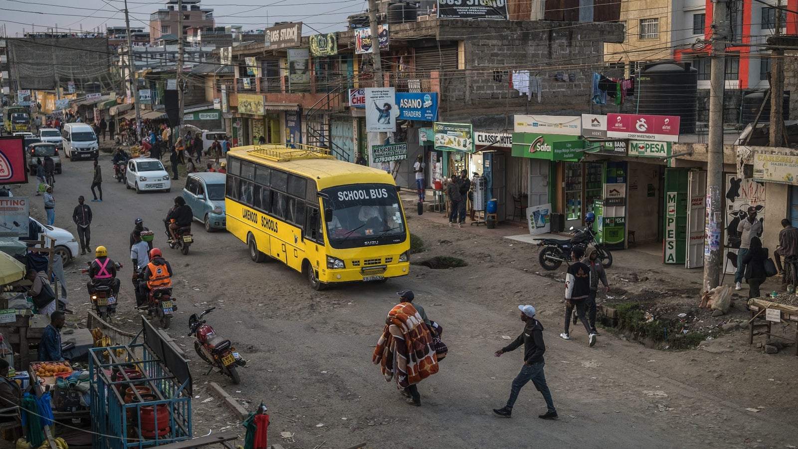 A photograph of a busy street scene in Kenya.