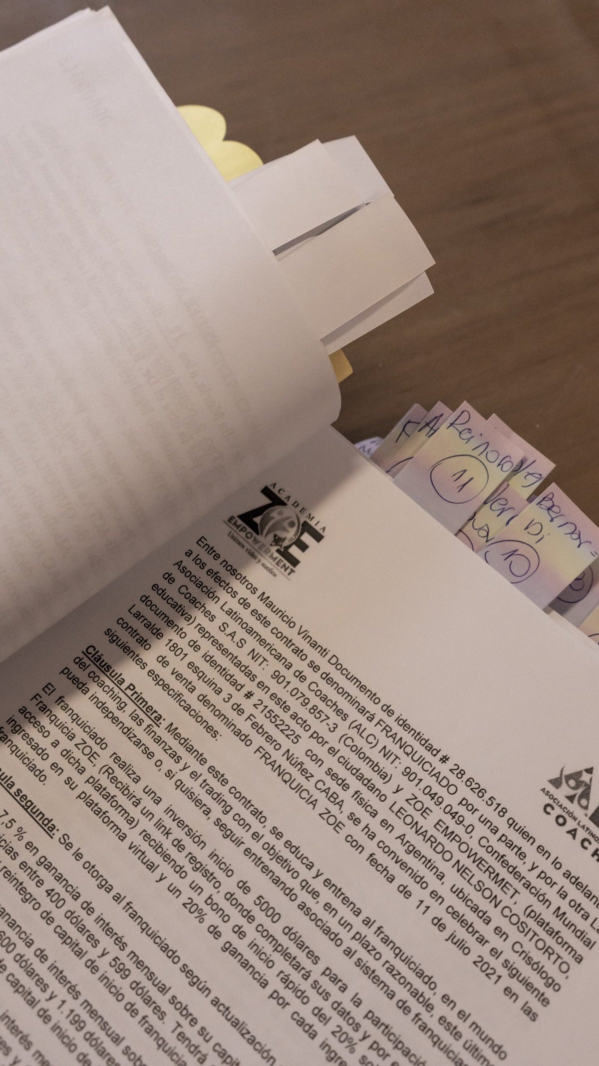 A photo showing court documents in the case against Generation Zoe in Argentina.