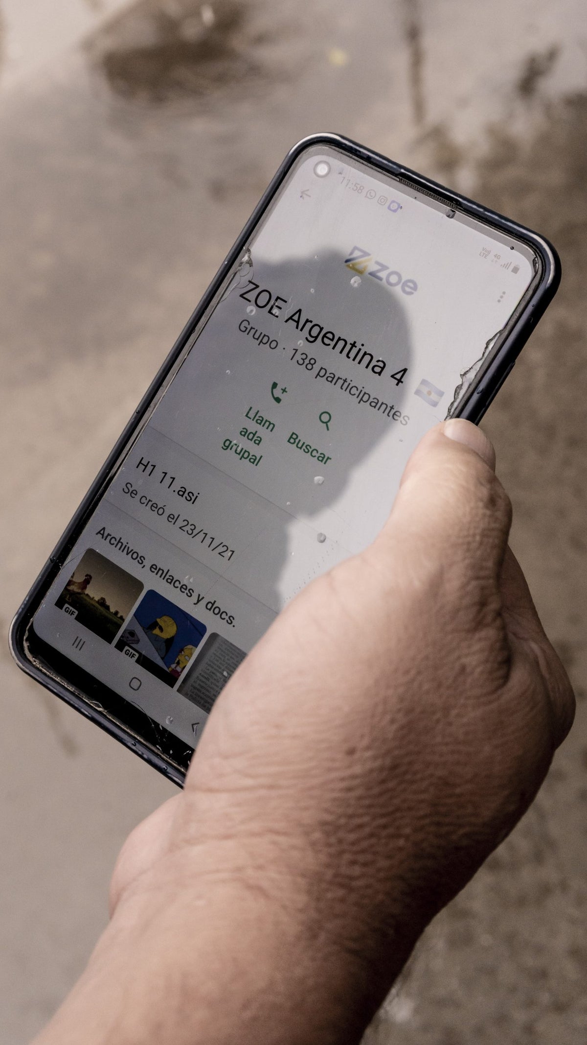 A photo showing a close up image of a phone and a group chat related to the Generation Zoe group in Argentina.