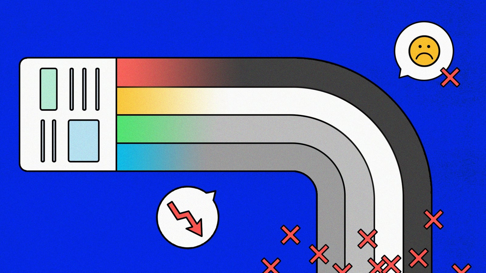 An illustration showing the SmartNews app logo creating a rainbow that turns to black and white.