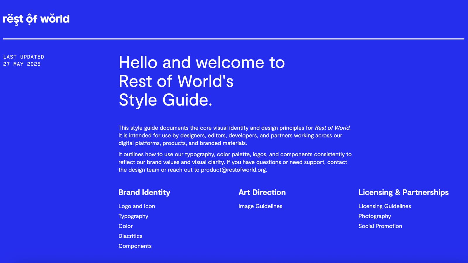 Screenshot of the Style Guide web page