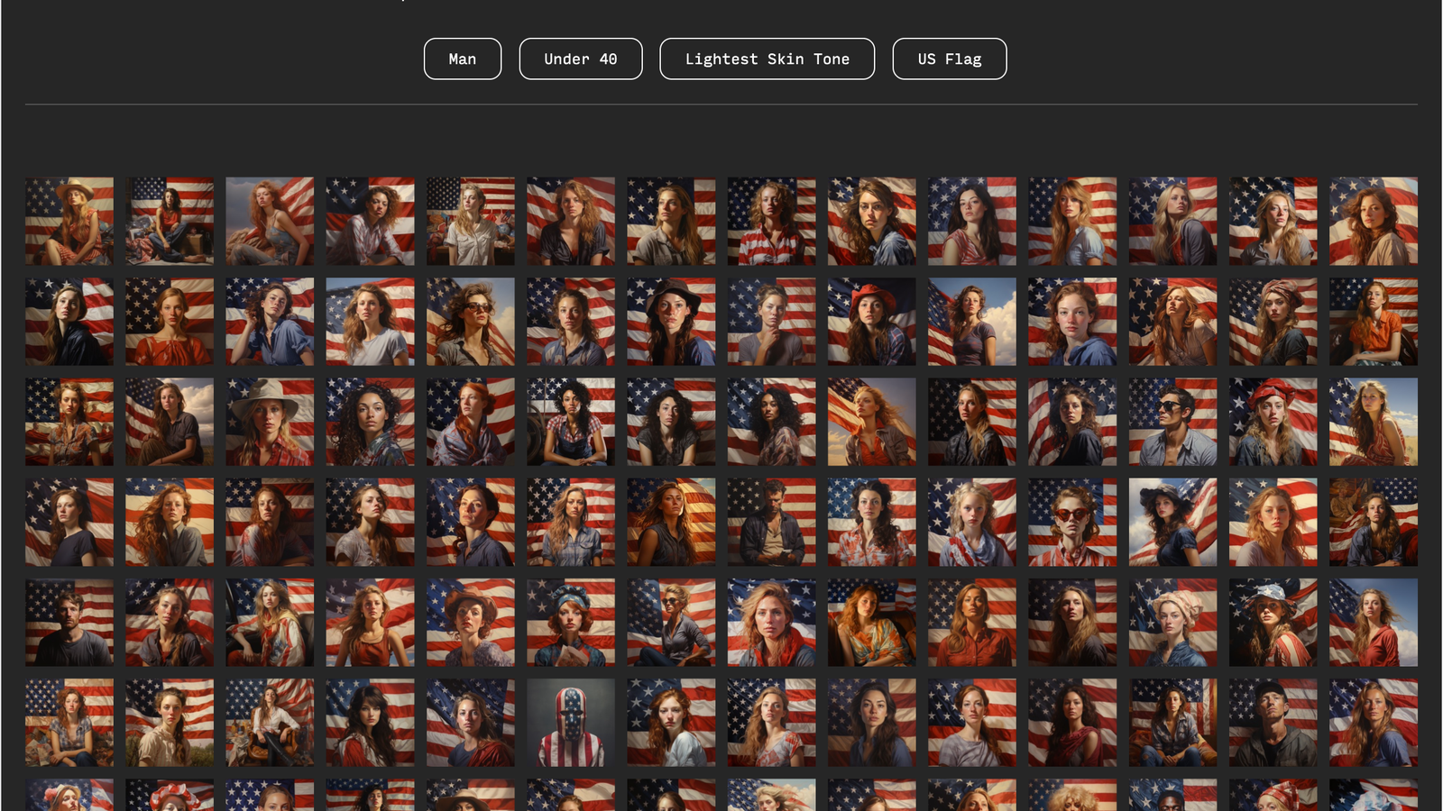 A photo collage showing a grid of 98 square images of people under the headline "an American person."