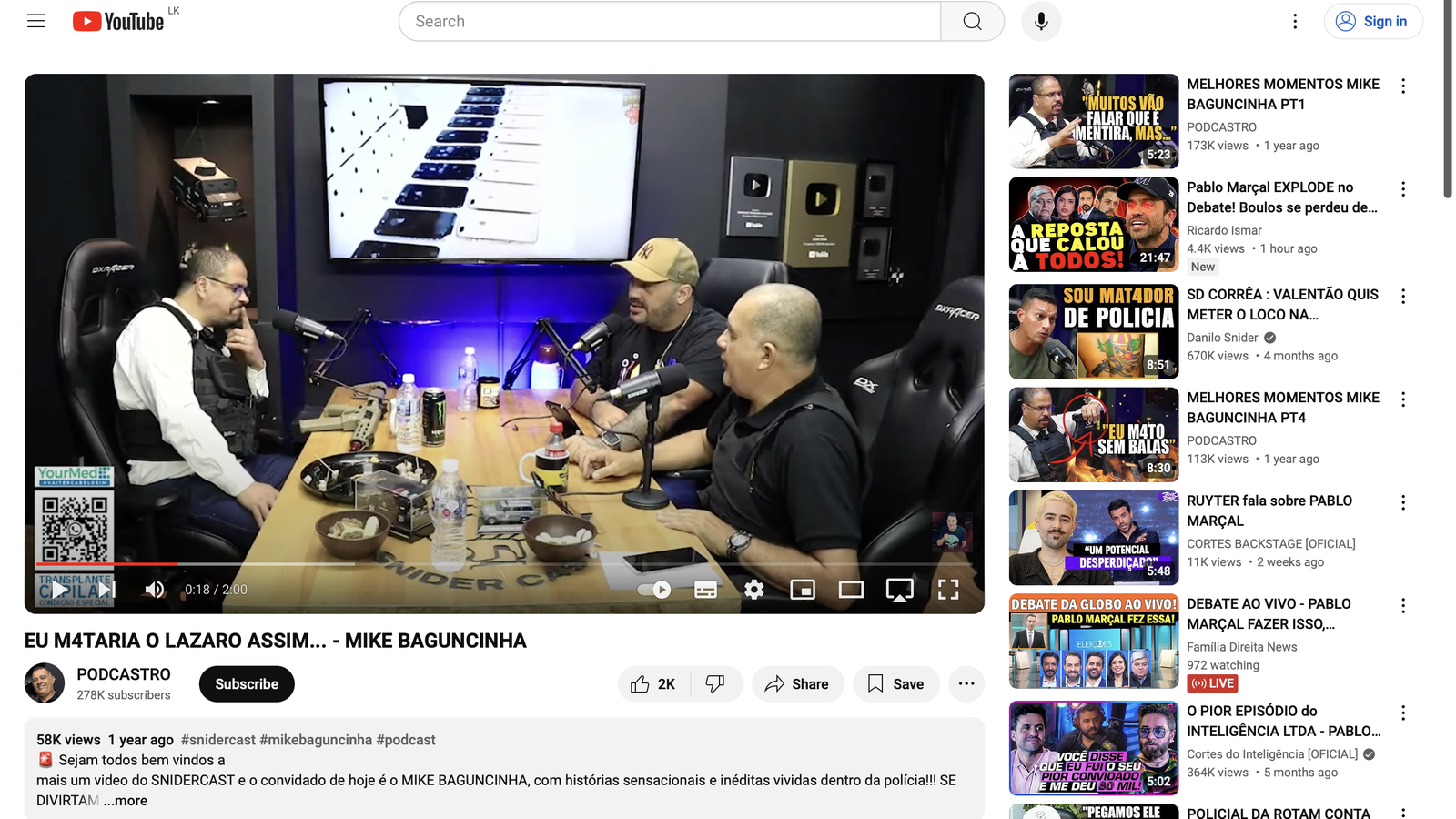A screenshot from Youtube page @Podcastro showing a video of three people recording a podcast.