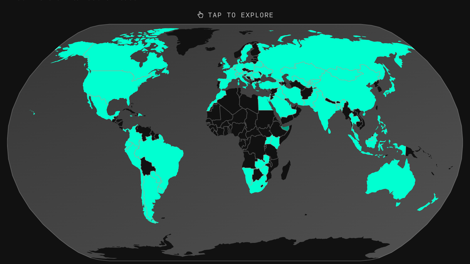 A map of the world showing all the countries known to use facial recognition technology.